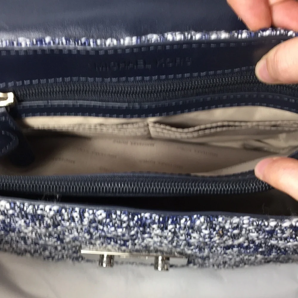 Michael Kors Navy Blue and White Tweed Flap Bag Crossbody Purse Like-NEW